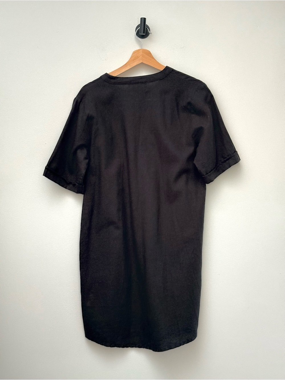 ICHI IHLINO Linen Day Dress Minimal Black Split-Neck Shift Dress Euro Summer - Picture 10 of 15